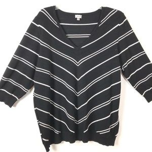 AVENUE STRIPED SWEATER V-NECK